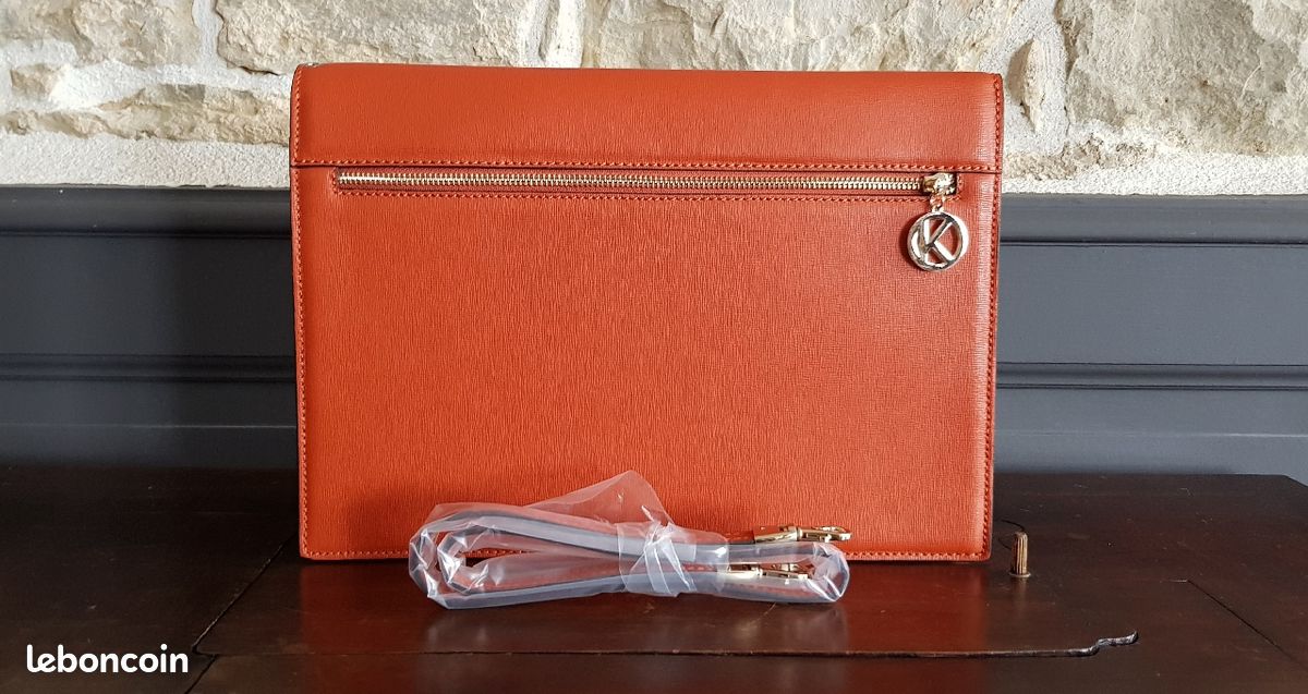 Kesslord grand sac pochette en cuir saffiano orange Neuf (image 2)