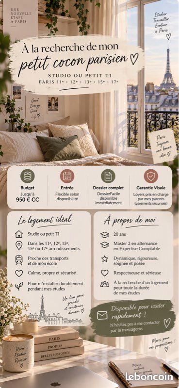 Appartement 1 pièce 20 m² · à Paris · 20 m² · 950 €/mois