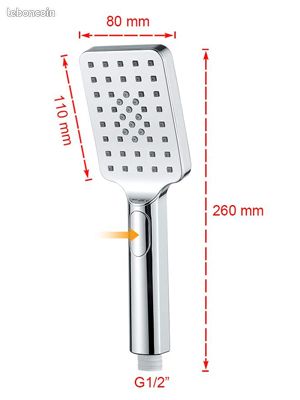 Douchette à Main Carré, Douche de main Pomme de Douche, pommeau de douche Argent Interface 1/2 pouce (image 6)