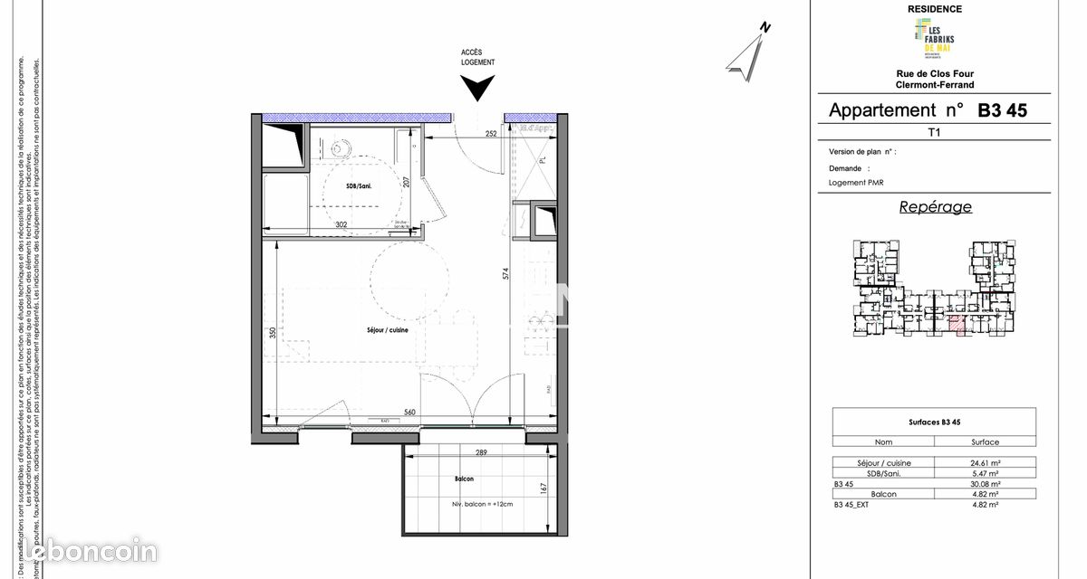 Appartement 1 pièce 30 m² · à Clermont-Ferrand · 30 m² · 505 €/mois