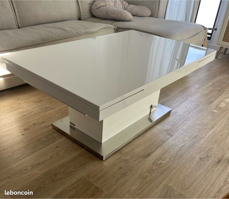 Table basse relevable et extensible LAURIA - Blanc laqué - Très bon état (image 1)