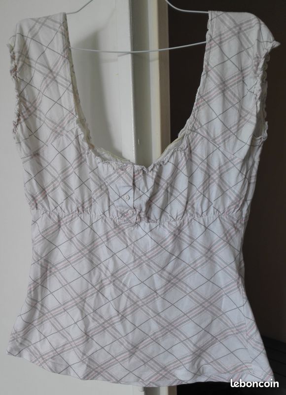 Haut blanc rayé gris et rose TL (image 1)