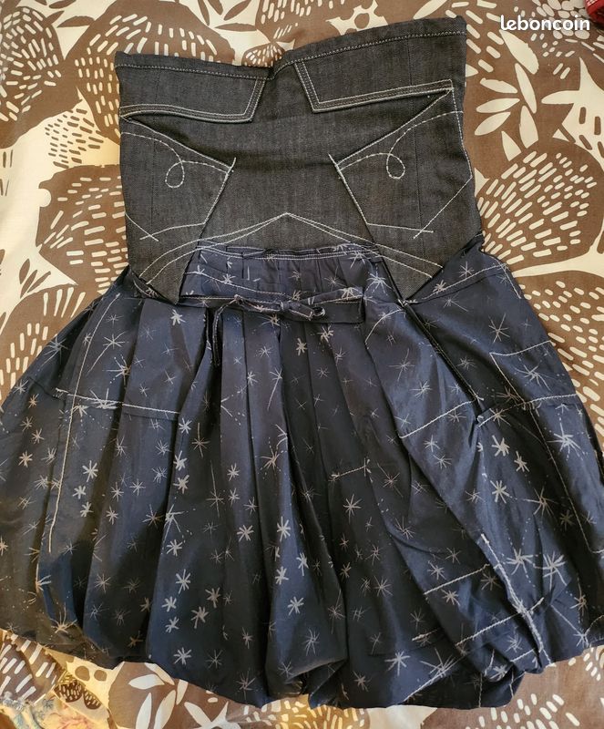 Jupe Bouffante Vintage Marithé Et François Girbaud - Bleu Noir Et Orange - Taille 40