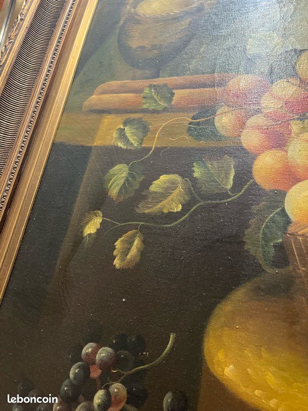 Grand tableau nature morte ancien – 112 x 145 cm – cadre doré (image 4)