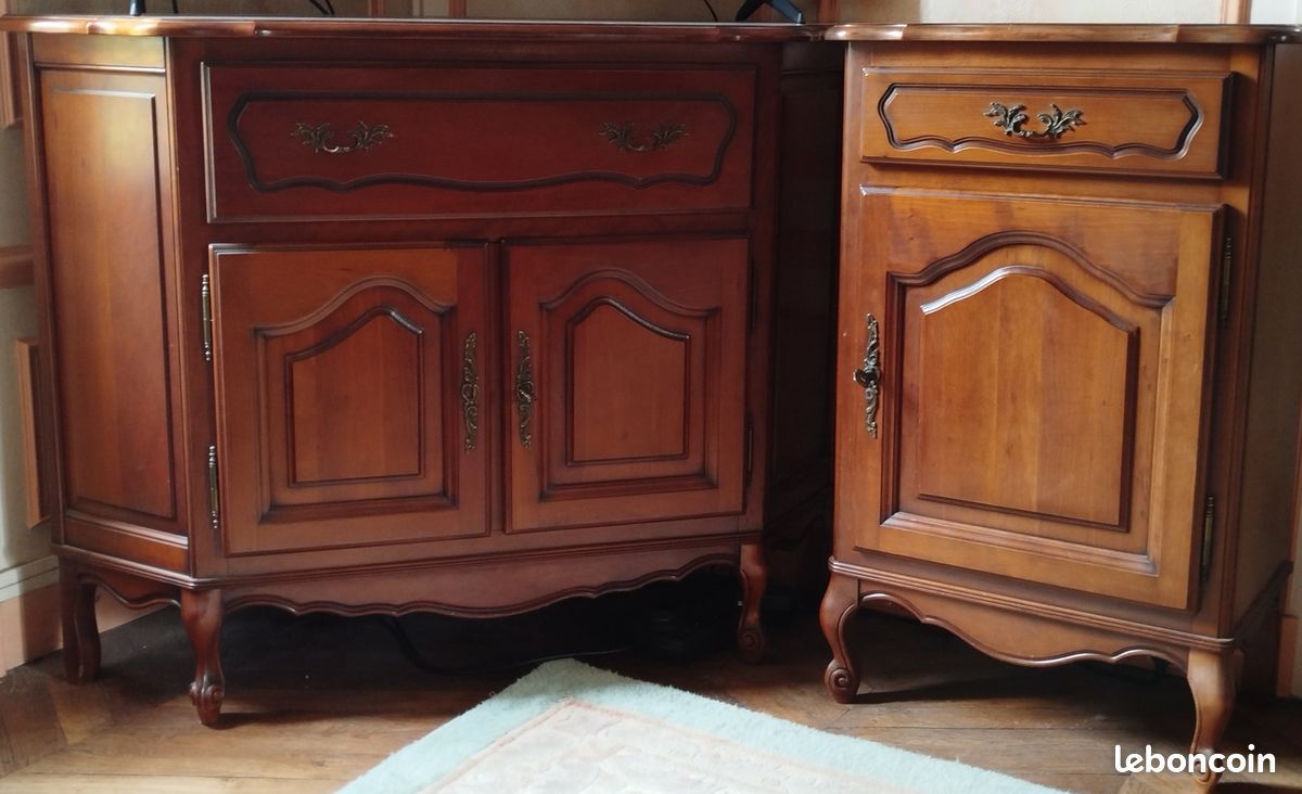Lot 2 meubles en merisier marron foncé- meuble TV et d'appoint (image 1)