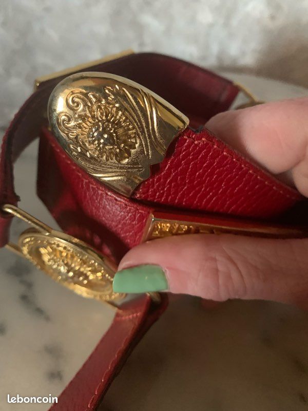 Superbe Boucle De Ceinture Vintage Années 80 – Style Créateur, Rouge Et Or, Métal Original – état Neuf Jamais Portée