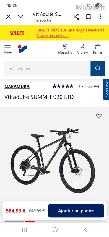 Vend vtt homme nakamura summit 920 LTD Vélos