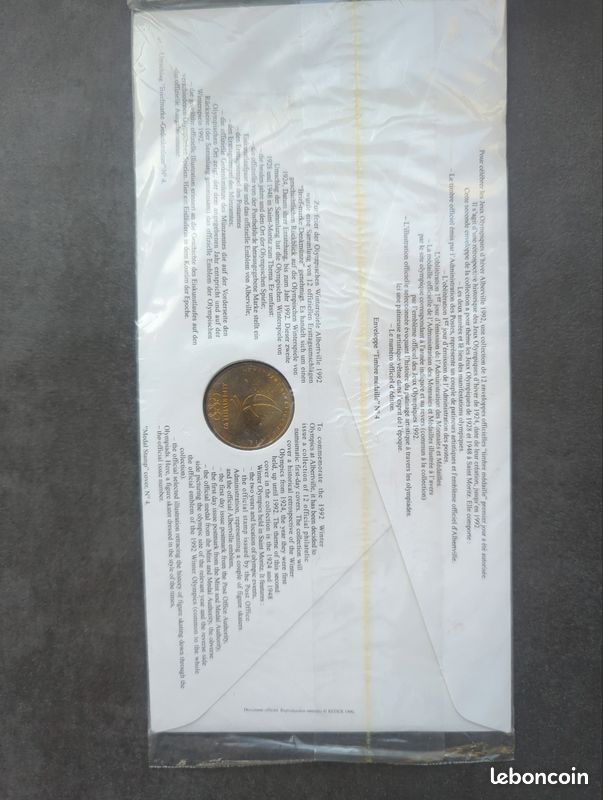 Enveloppe 1er Jour J.O. Albertville 1992 – Timbrée + Médaille – Excellent état
