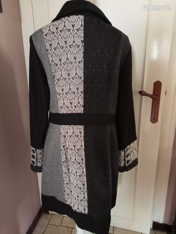 Manteau 3/4 laine esprit patchwork gris 40/42 Vêtements