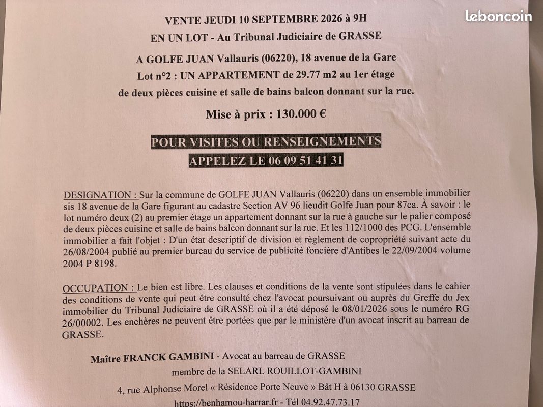 Appartement 2 pièces 30 m² · à Vallauris · 29,8 m² · 130 000 €