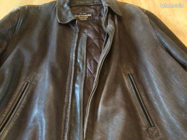 Veste Blouson En Cuir Marron Vintage Chevignon Années 80 - Taille M - Made In France - Neuf Sans étiquettes