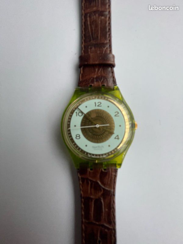 Montre Swatch gent vintage neuve jamais portée, bracelet cuir façon croco, (image 1)