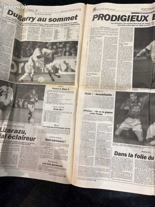 L’ÉQUIPE 15512 20 mars 1996 PHÉNOMÉNAL Bordeaux Milan (image 3)