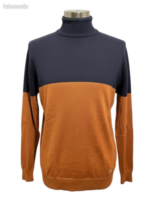 Pull col montant Macidman bleu marine et marron homme - Taille XL neuf (image 1)