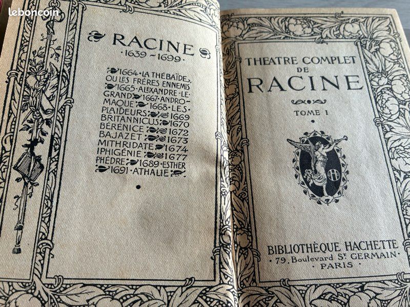 Superbe lot de 4 livres anciens reliés rouges Hachette – Déco bibliothèque – Racine, Musset, Vigny environ 1930 (image 6)