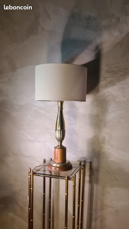 Tres grande lampe classic de luxe bronze et bois 4kg 57x28 abat jour neuf elec ok (image 2)