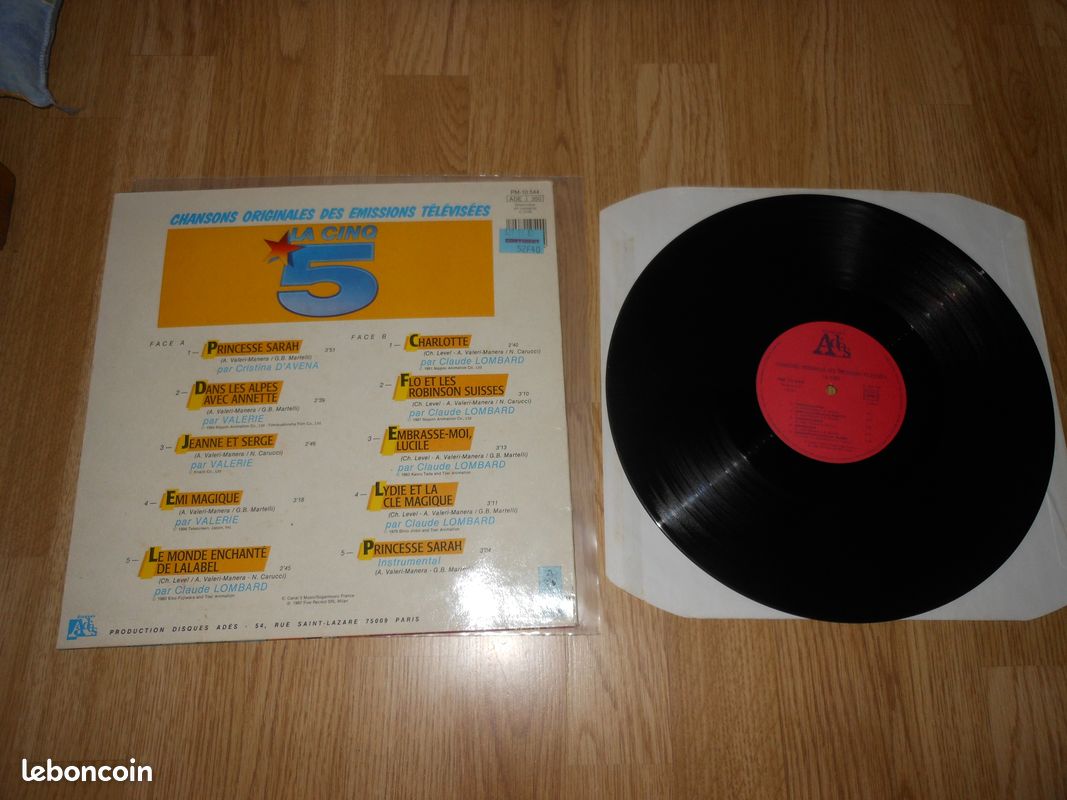 Vinyle 33 Tours générique Dessins animés les feuilletons de la cinq 5 (Princesse Sarah - Jeanne et serge - Embrasse moi Lucile - Emi magique - Lydie et la clé magique - Flo et les robinson suisse) (image 5)