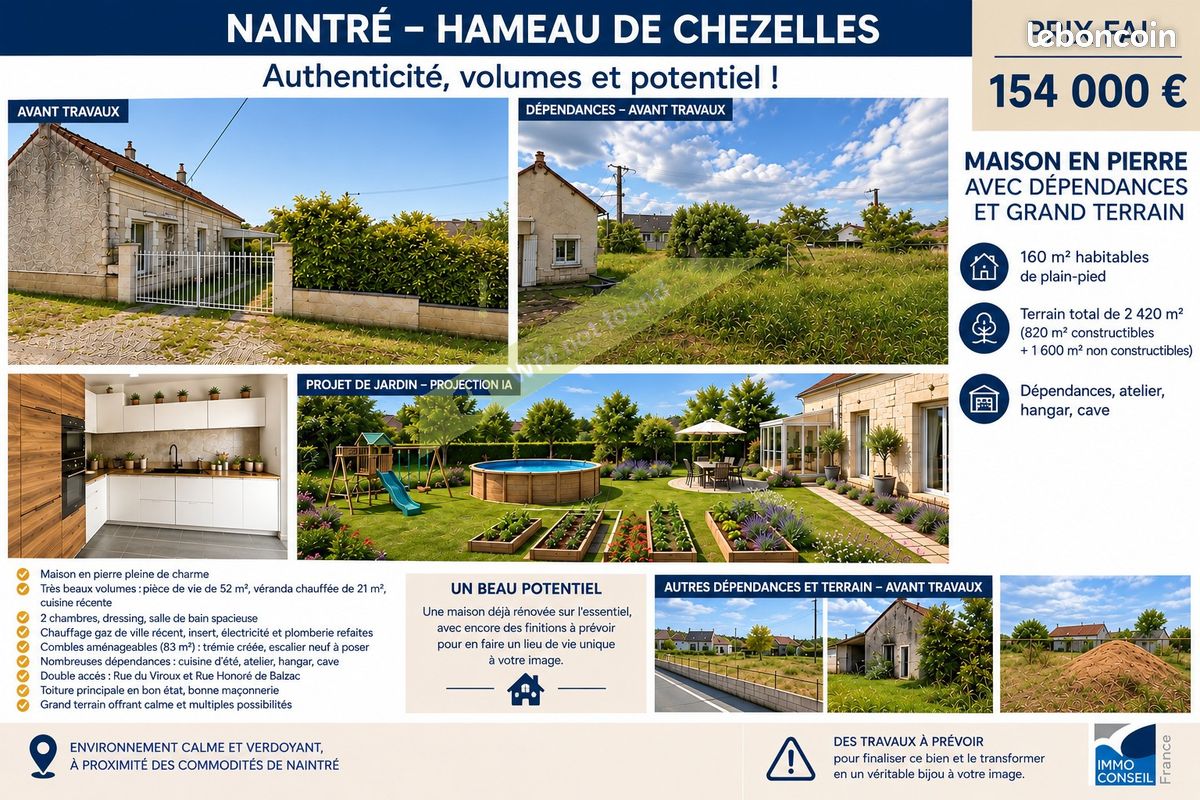 Maison 5 pièces 160 m² · à Naintré · 160 m² · 154 000 €