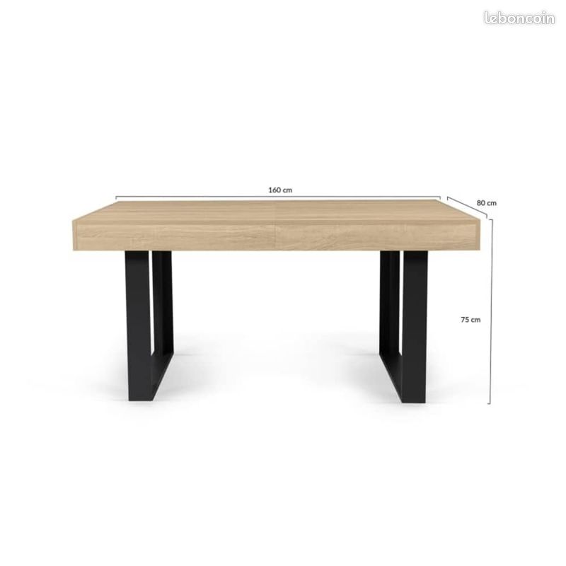 Table à Manger Extensible Industrielle 160-200 cm – Design Loft Bicolore Bois et Noir – 4 à 8 Personnes (image 2)