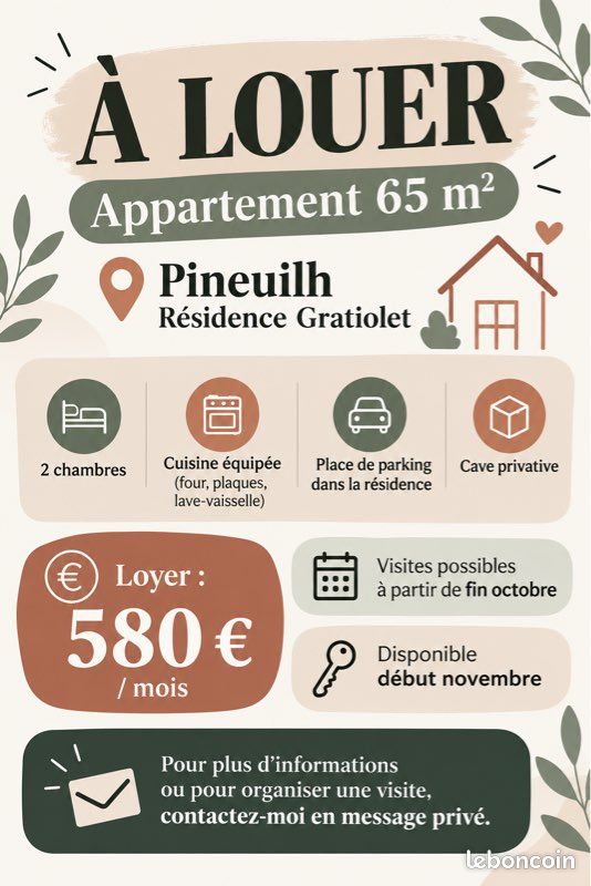 Appartement 3 pièces 65 m² · à Sainte-Foy-la-Grande · 65 m² · 580 €/mois