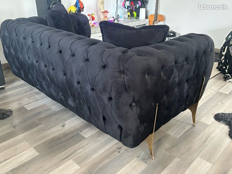 Canapé, capitonné, Chesterfield en velours, noir (image 2)