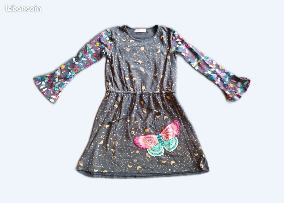Robe Desigual Fille 14 Ans - Modèle Piro, Manches Longues, Noir Et Rouge (NEUVE)