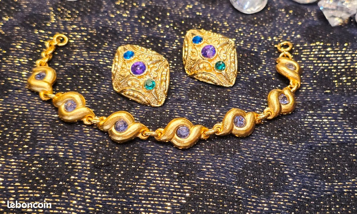 Parure Vintage Esprit Couture Baroque Clips et Bracelet (image 2)