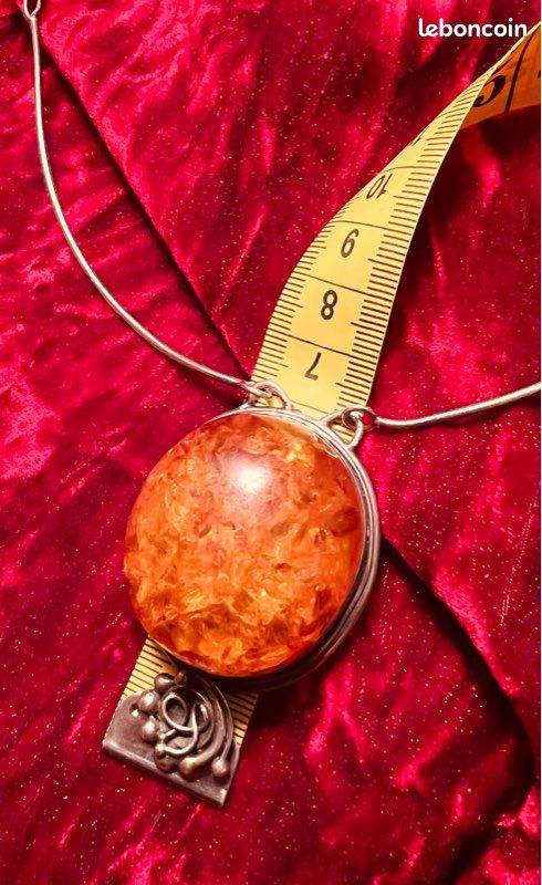 Pendentif Argent Massif Et Ambre Jaune Art Nouveau - Bijou Ancien Ou Vintage, Occasion