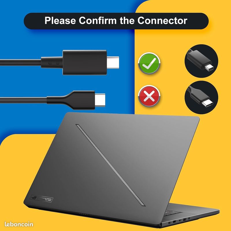 Chargeur 240 W compatible avec Asus ROG Zephyrus G16 G14 GA605 GU605 GA403 Flow Z13 GZ302 TUF Gaming A16 FA608 ProArt PX13 HN7306 P16 H7606 Bloc d'alimentation pour ordinateur portable (image 2)