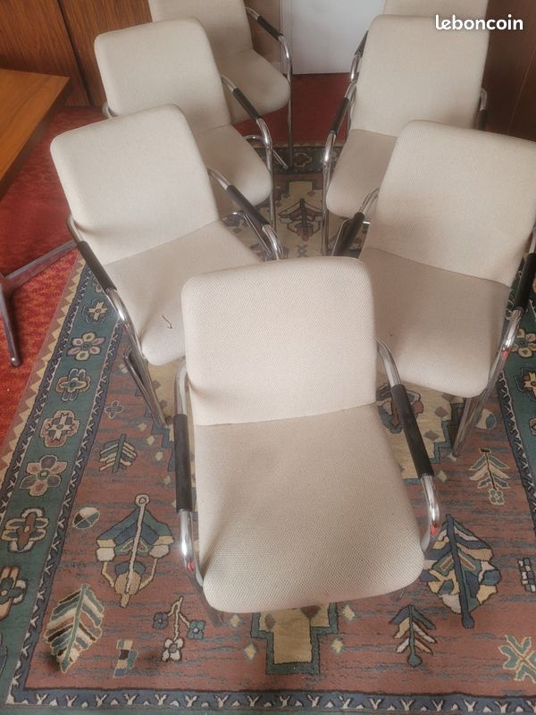 Chaise vintage tissus blanc + chrome 70's (image 3)