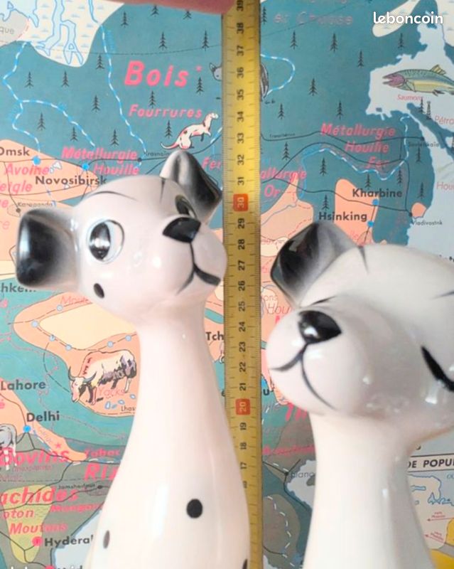 Charmant duo figurines vintage dalmatiens céramique blanche à pois noirs (image 2)