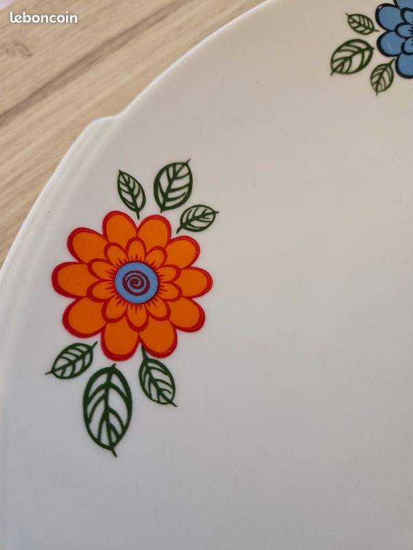 Service à dessert, 12 assiettes, 1 plat vintage rétro bleu orange années 70 Bavaria Marktleuthen Winterling seventies (image 3)