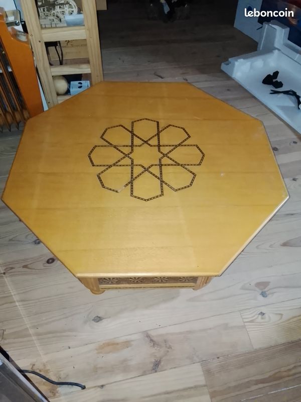 Table basse bois massif et marqueterie (image 3)