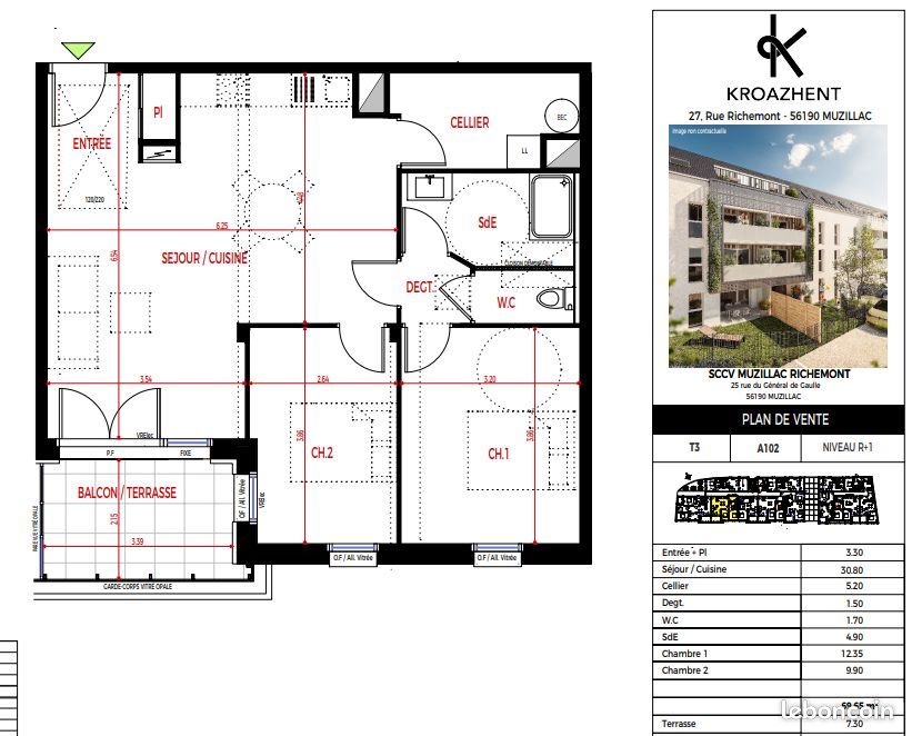 Appartement 3 pièces 69 m² · à Muzillac · 69 m² · 880 €/mois