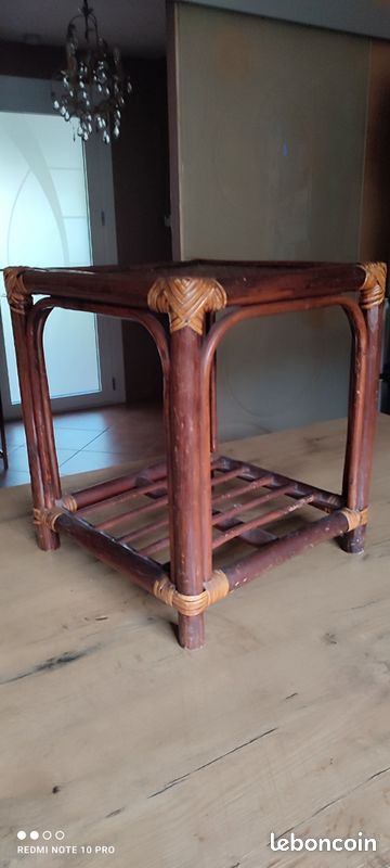 Table basse d'appoint bout de canapé rotin années 60 / 70 (image 2)