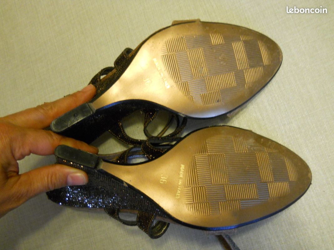 Sandales talon compensé cuir marron et détail cuivré T37 agn (image 4)