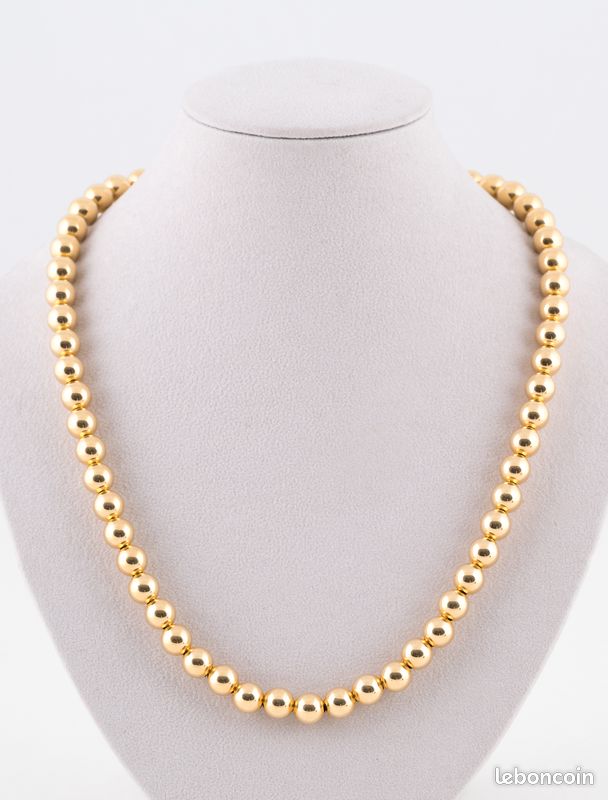 Collier Vintage Boules Marseillais En Or Jaune 14k (585/000) Avec Onyx - Ras Du Cou, Occasion, Belle Pièce Ancienne