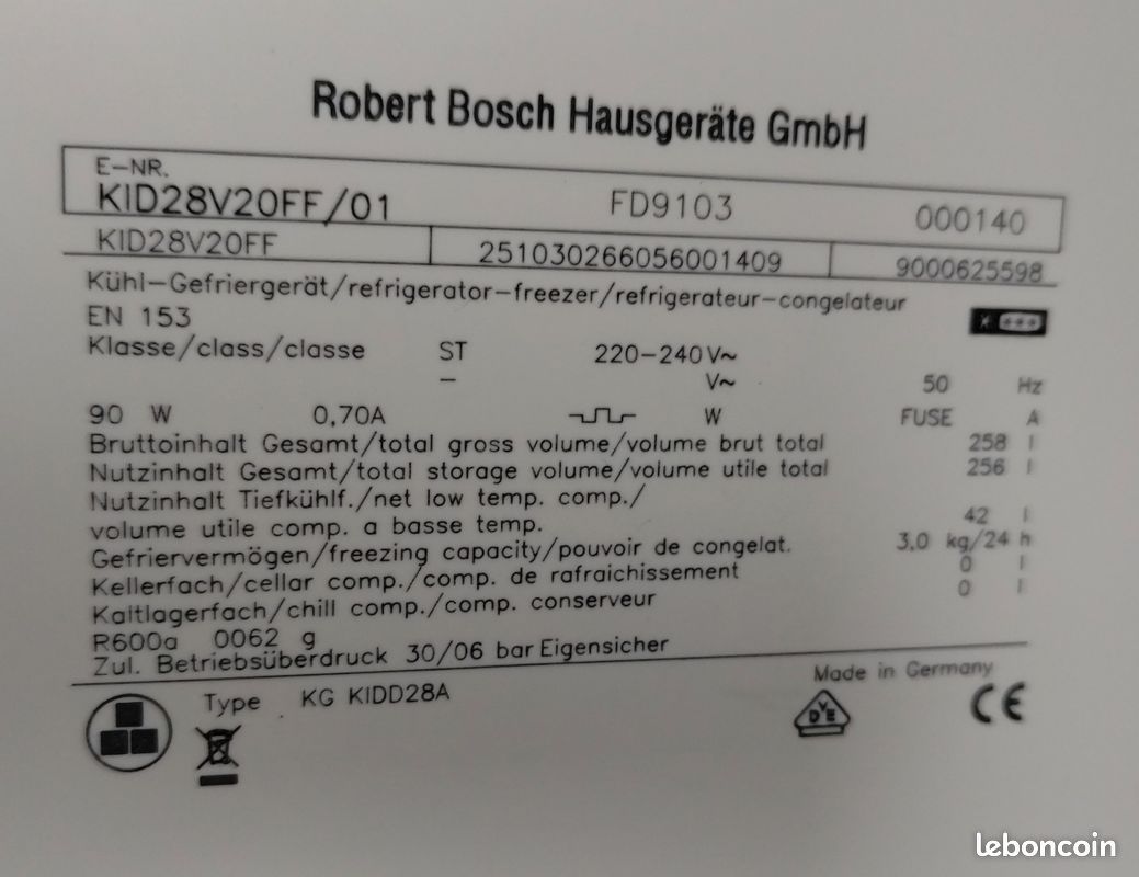Réfrigérateur congélateur encastrable Bosch 256 Litres (image 6)