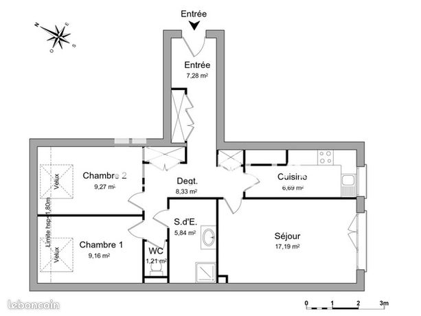 Appartement 3 pièces 65 m²