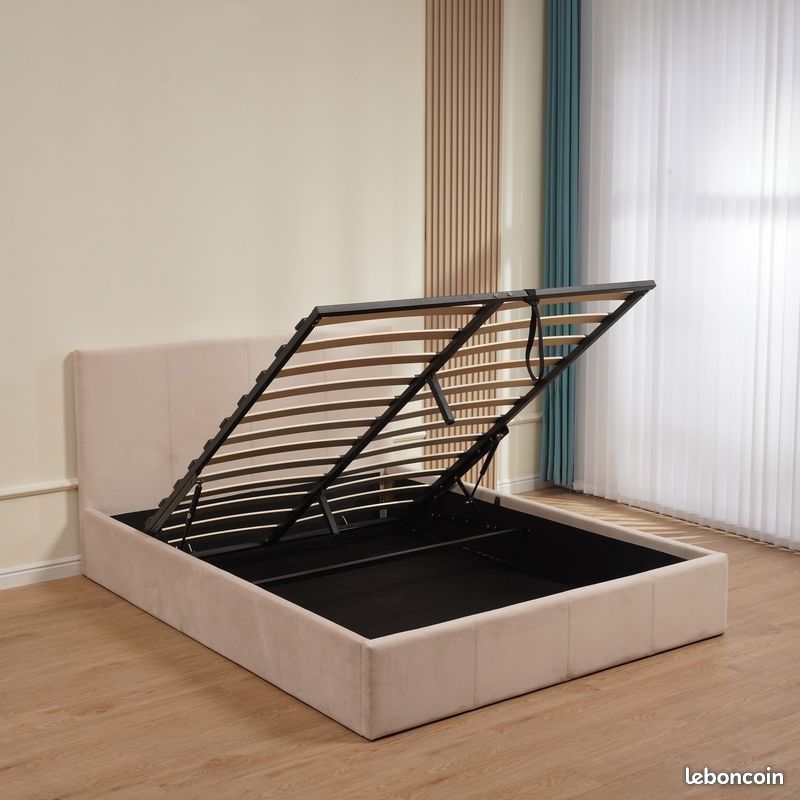 Lit avec Coffre velours bastien Noir beige Gris 140x190​⁬⁬‍‍‍⁮‍​⁯⁭⁢⁬​⁪ (image 7)