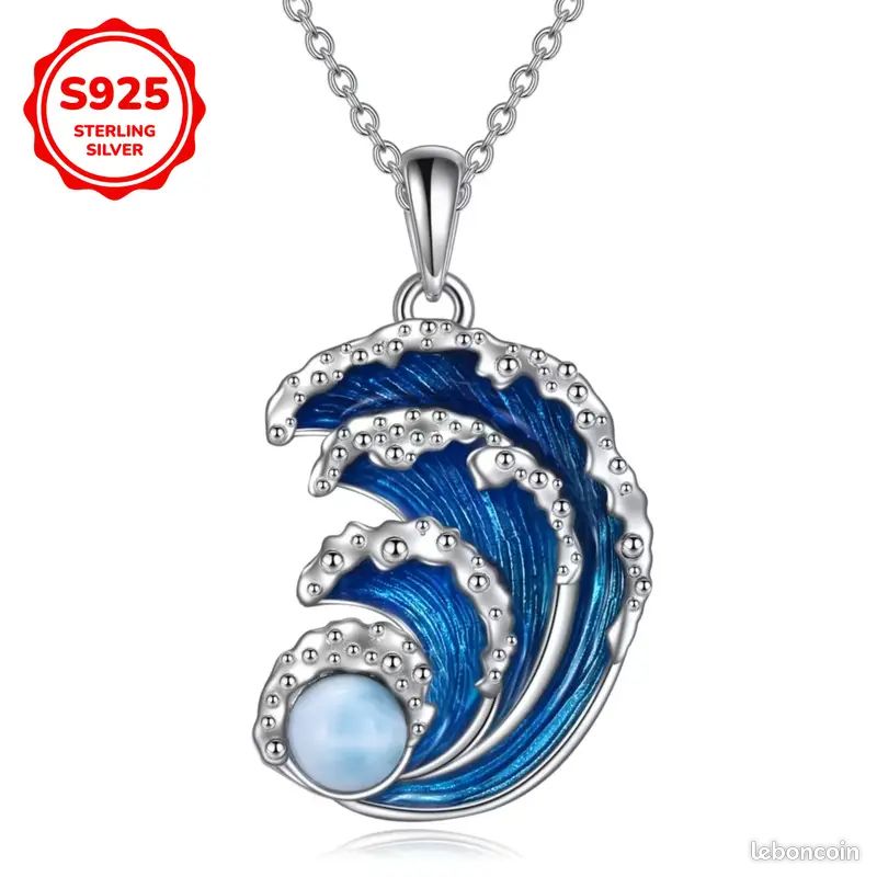 Collier pendentif en argent 925 avec ondulation en émail et pierre