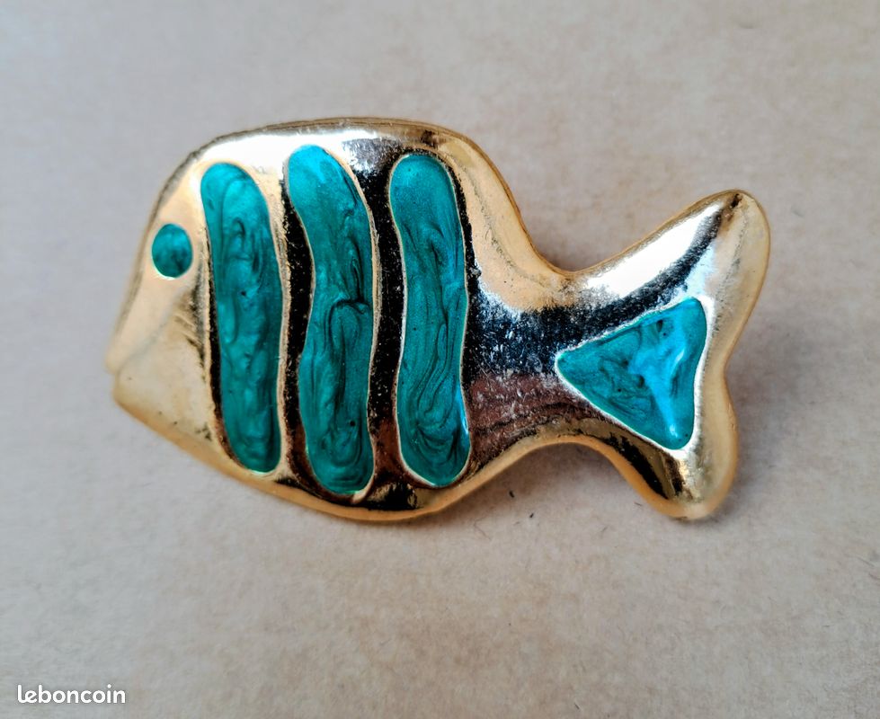 Broche Vintage Art Déco - Laiton Et émail - Occasion