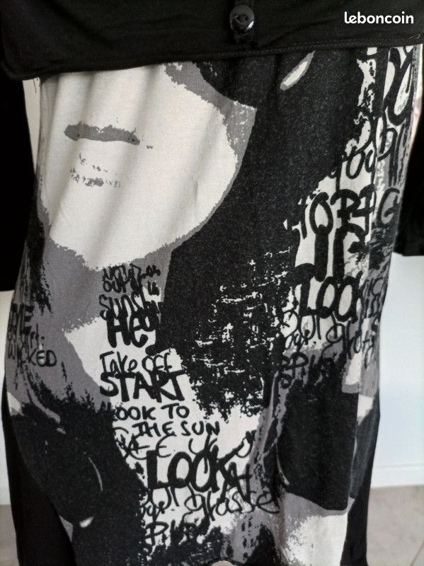 9 - Tee-shirt léger manches longues noir et gris (image 3)