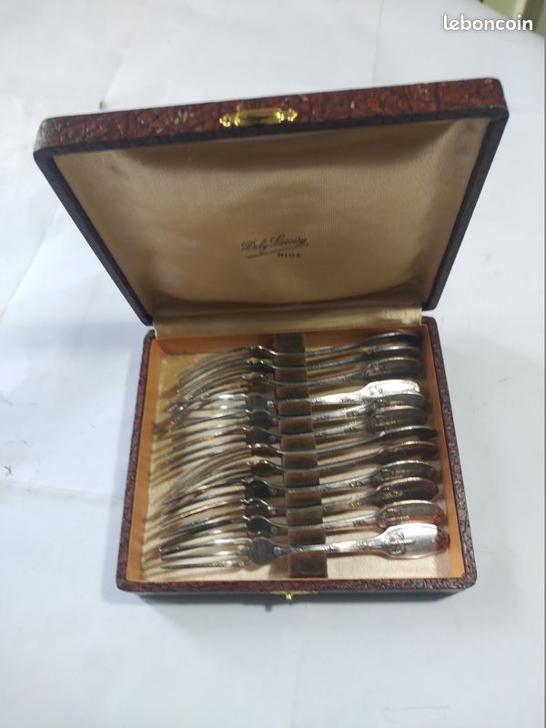 6 fourchettes à huitre métal argenté orfèvre Christofle modèle Dax Vintage French silver-plated oyster forks 14,9cm - France
