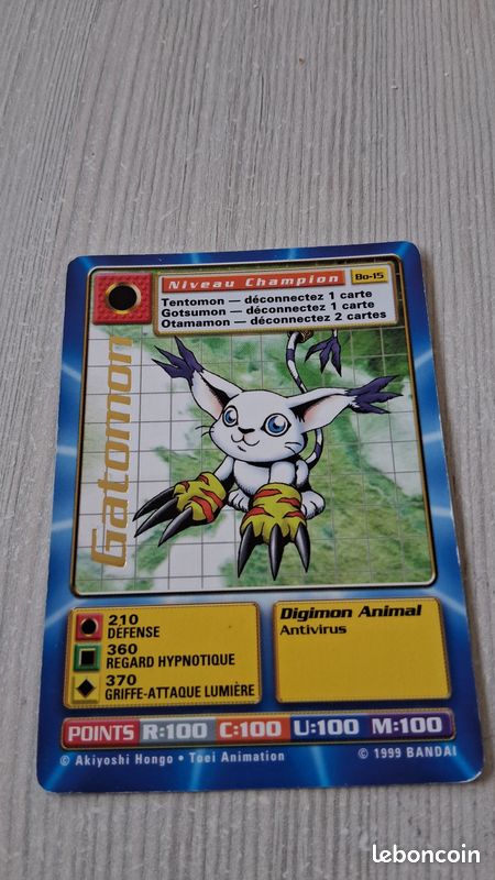 RARE] Carte Digimon 1999 Bandai - GATOMON Gold Name Bo-15 VF - Jeux & Jouets