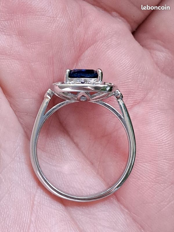Bague En Argent Massif Avec Carrés Bleu Ciel – Taille 52, Occasion
