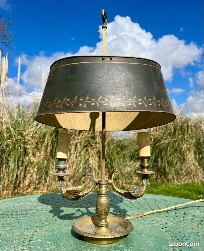 Lampe bouillotte de style Empire bronze doré décors de cygnes Napoléon 1er XIXème siècle porte binets ancienne (image 6)
