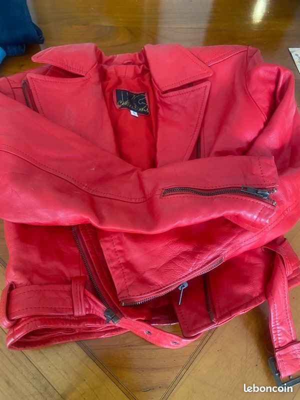 Blouson en cuir / veste en cuir .. Rouge (image 2)