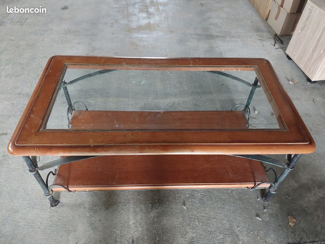 Table basse merisier et verre (image 1)