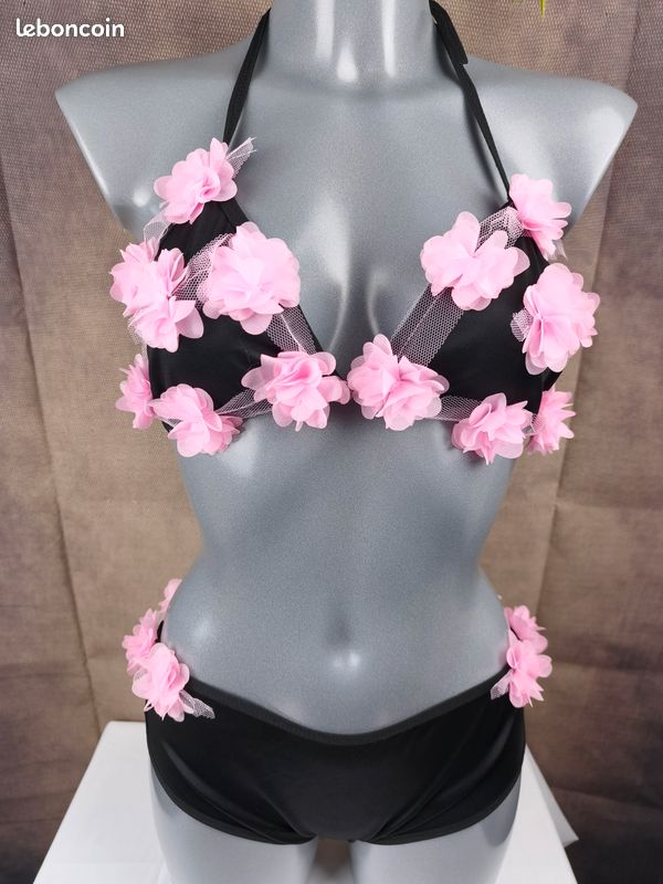 Maillot De Bain Une Pièce Time And Tru – Femme, Noir à Fleurs, Taille S (4-6), Neuf